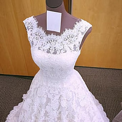 Wedding Dress Simple Elegant, Vintage Cap Sleeves Open Back Lace 2024 White Wedding Dresses