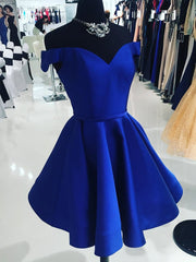 Prom Dress Styles, A Line Off The Shoulder V Neck Royal Blue Short Knee Length Taffeta Dc07 Prom Dresses