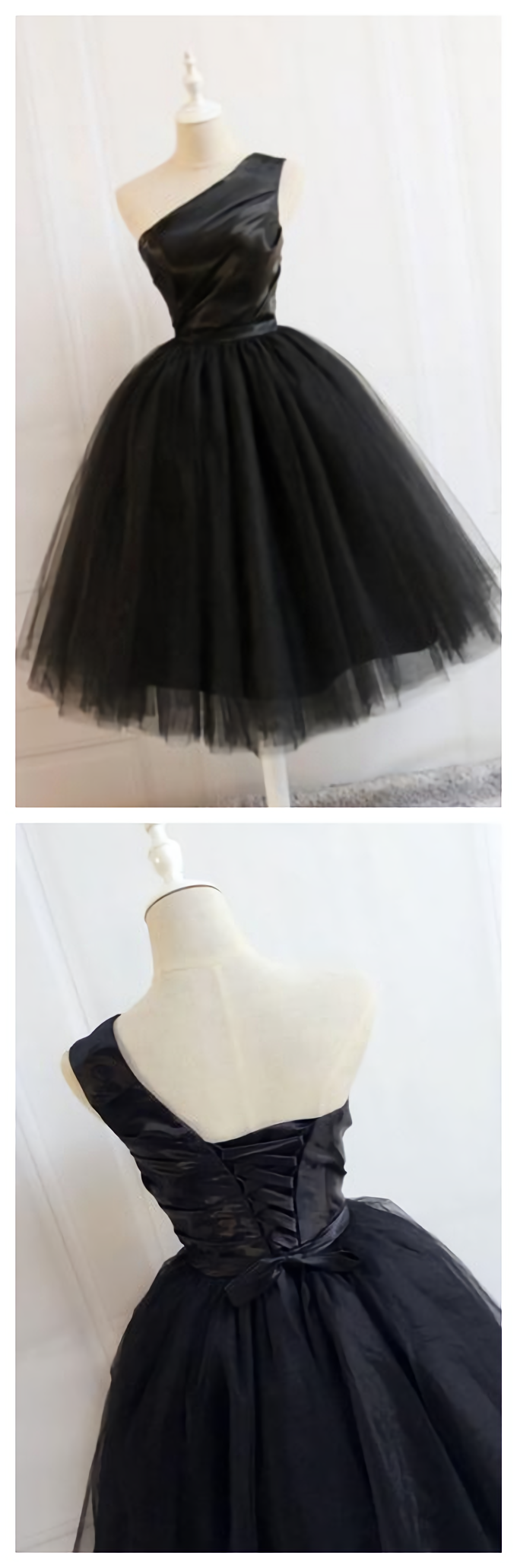 Formal Dress For Party Wear, Black One Shoulder Short Black Tulle Homecoming Dresses