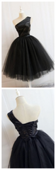 Formal Dress For Party Wear, Black One Shoulder Short Black Tulle Homecoming Dresses