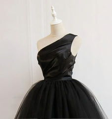 Formal Dresses Australia, Black One Shoulder Short Black Tulle Homecoming Dresses