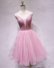 Evening Dresses Australia, Spark Queen Pink Tulle Sequin Short Prom Dress, Pink Homecoming Dress