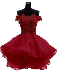 Formal Dress For Wedding Guest, Cute Organza Short with Lace Applique Party Dresses