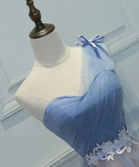 Formal Dresses Over 62, One Shoulder Tulle Sweetheart Short Blue Homecoming Dresses