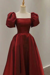 Bridesmaids Dresses Red, Burgundy A Line Short Prom Dress, Cute Evening Dress