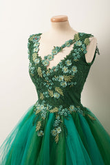 Wedding Invitations, Unique V Neck Green Tulle Lace Short Prom Dress, Green Homecoming Dress