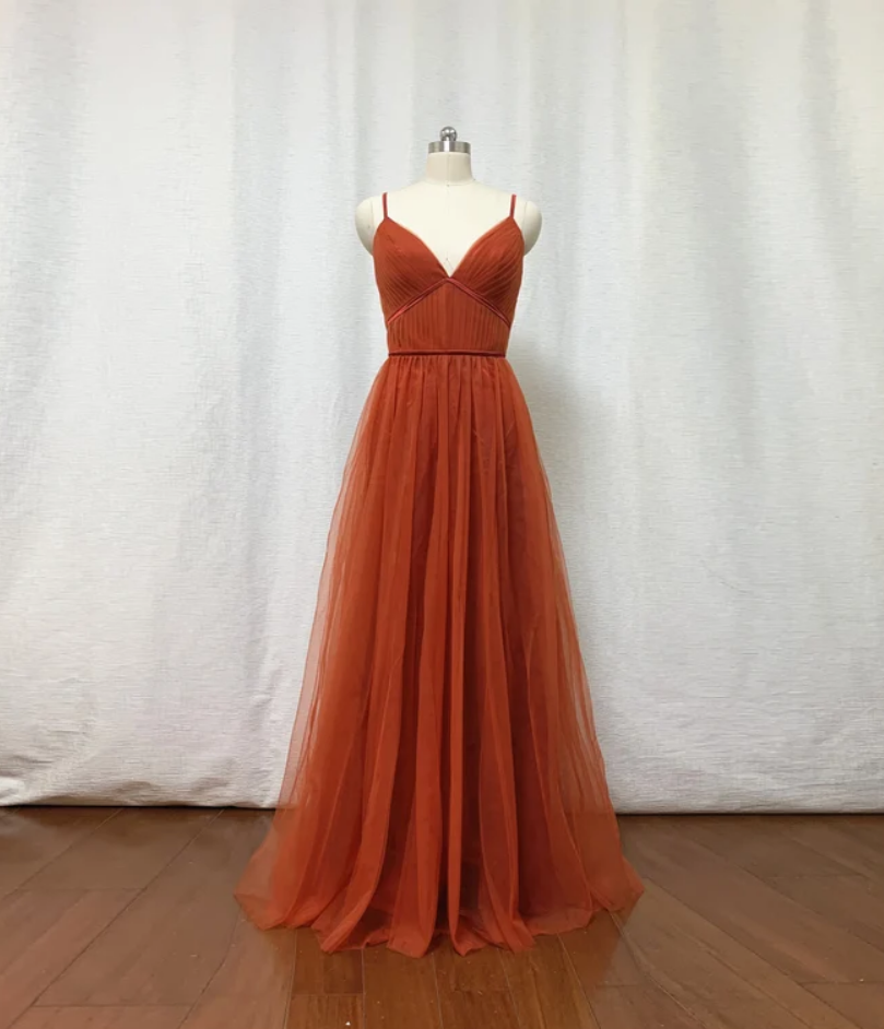 Homecoming Dress Styles, Bridesmaid Dresses, Burnt Tulle Bridesmaid Dress, 2024 Spaghetti Straps Boho