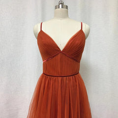 Homecoming Dresses Red, Bridesmaid Dresses, Burnt Tulle Bridesmaid Dress, 2024 Spaghetti Straps Boho