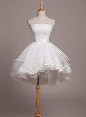 Party Dress Outfit Ideas, White Lace and Organza Short Short Teen Prom Dresses