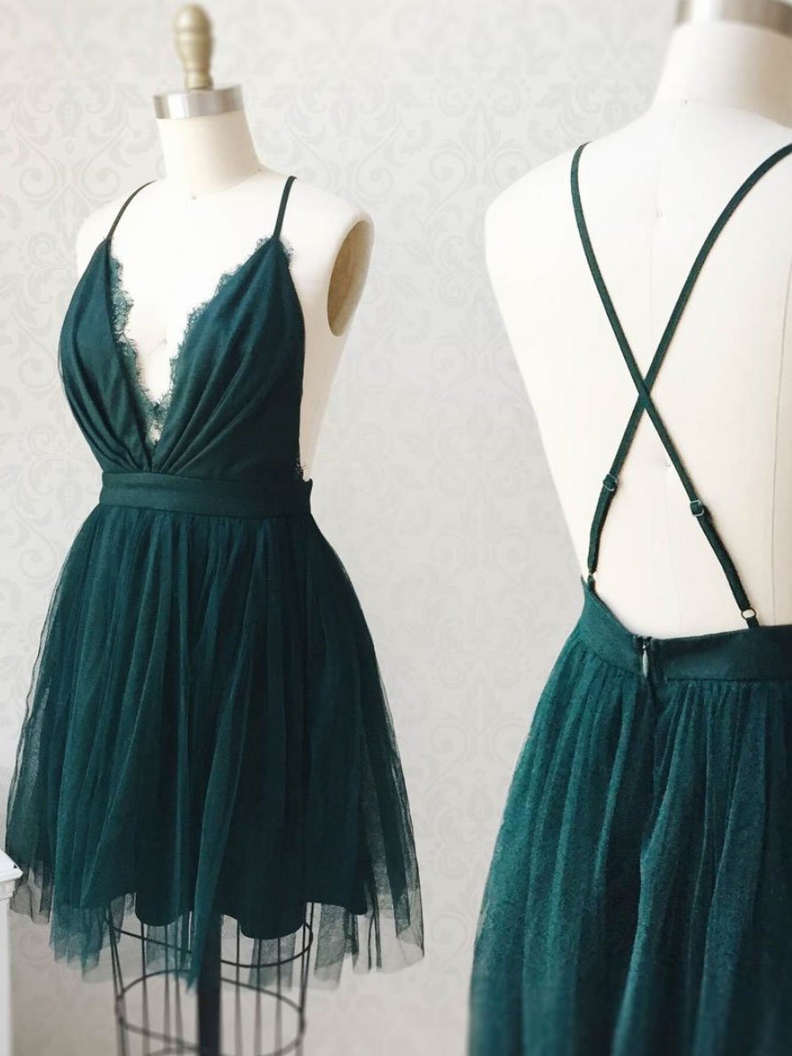 Bridesmaid Dresses Styles Long, Green Tulle Lace Short Prom Dress, Green Tulle Lace Homecoming Dress