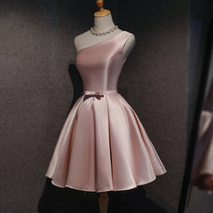 Party Dresses Teens, Cute Pink Satin Short Simple Knee Length Pink Short Prom Dresses