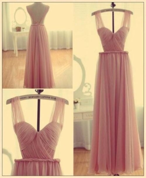 Wedding Dresses Beach, Pink Bridesmaid Gown Backless Chiffon Simple Bridesmaid Dress, Straps Prom Dress