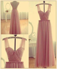 Wedding Dresses Beach, Pink Bridesmaid Gown Backless Chiffon Simple Bridesmaid Dress, Straps Prom Dress