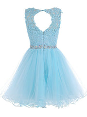 Formal Dresses For Black Tie Wedding, Lace Blue Fitted Short Cute Sweet 16 For Teens Homecoming Dresses