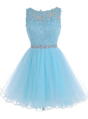 Formal Dress Modest, Lace Blue Fitted Short Cute Sweet 16 For Teens Homecoming Dresses