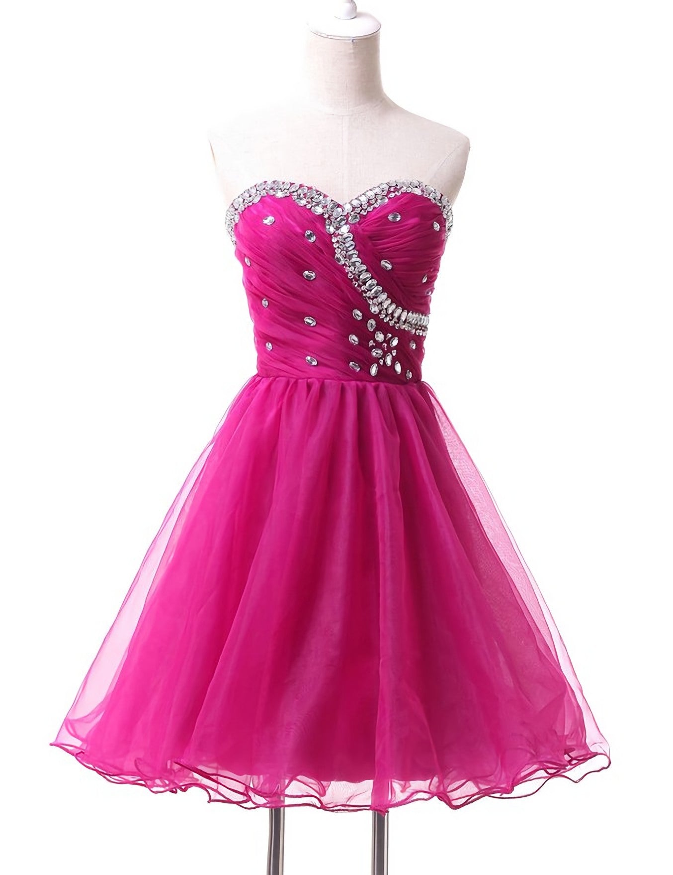 Formal Dresses Long Sleeved, Hot Pink Cute Tulle Short Homecoming Dresses