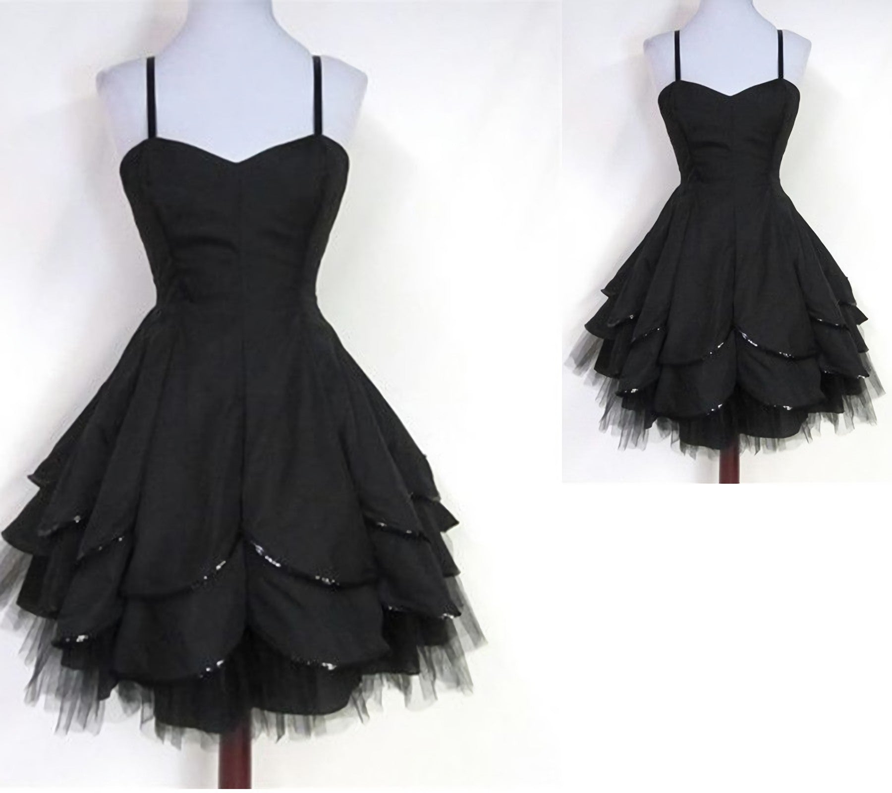 Open Back Prom Dress, Black Tulle Spaghetti Straps Short Sweet 16 Modest For Teens Homecoming Dresses