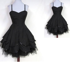 Prom Pictures, Black Tulle Spaghetti Straps Short Sweet 16 Modest For Teens Homecoming Dresses