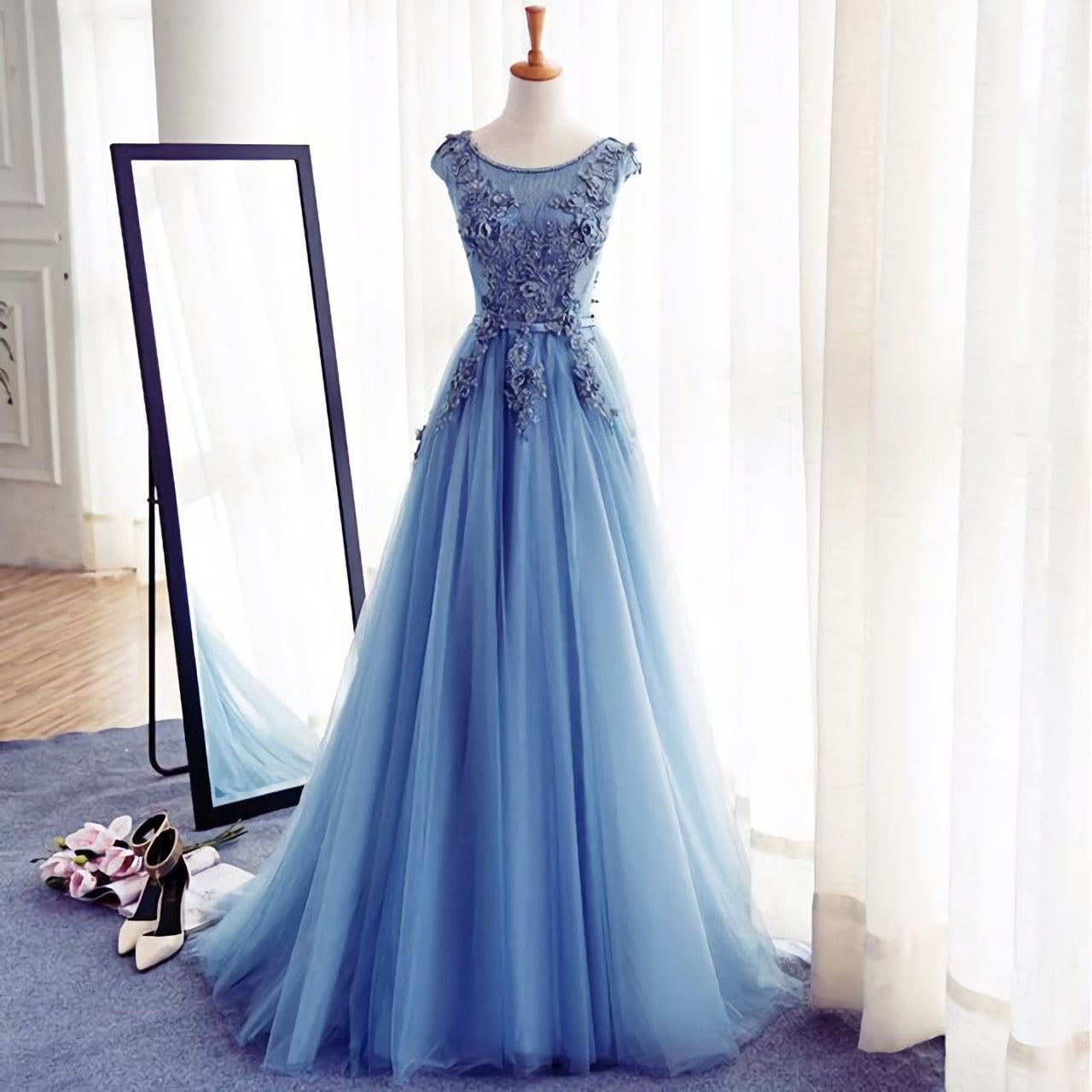 Prom Dress Type, A Line Flowers Long Charming Women Prom Dresses