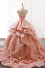 Classy Dress Outfit, Puffy Tulle Long Prom Dress with Beading, A Line Sleeveless Party Gown