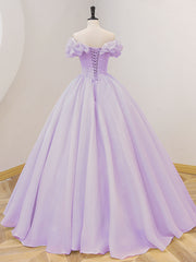 Prom Dresses For Short Girl, Purple A-Line Off Shoulder Long Prom Dresses, Purple Sweet 16 Dress