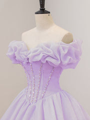 Prom Dress For Girl, Purple A-Line Off Shoulder Long Prom Dresses, Purple Sweet 16 Dress