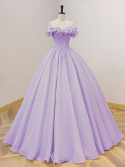 Prom Dress For Short Girl, Purple A-Line Off Shoulder Long Prom Dresses, Purple Sweet 16 Dress