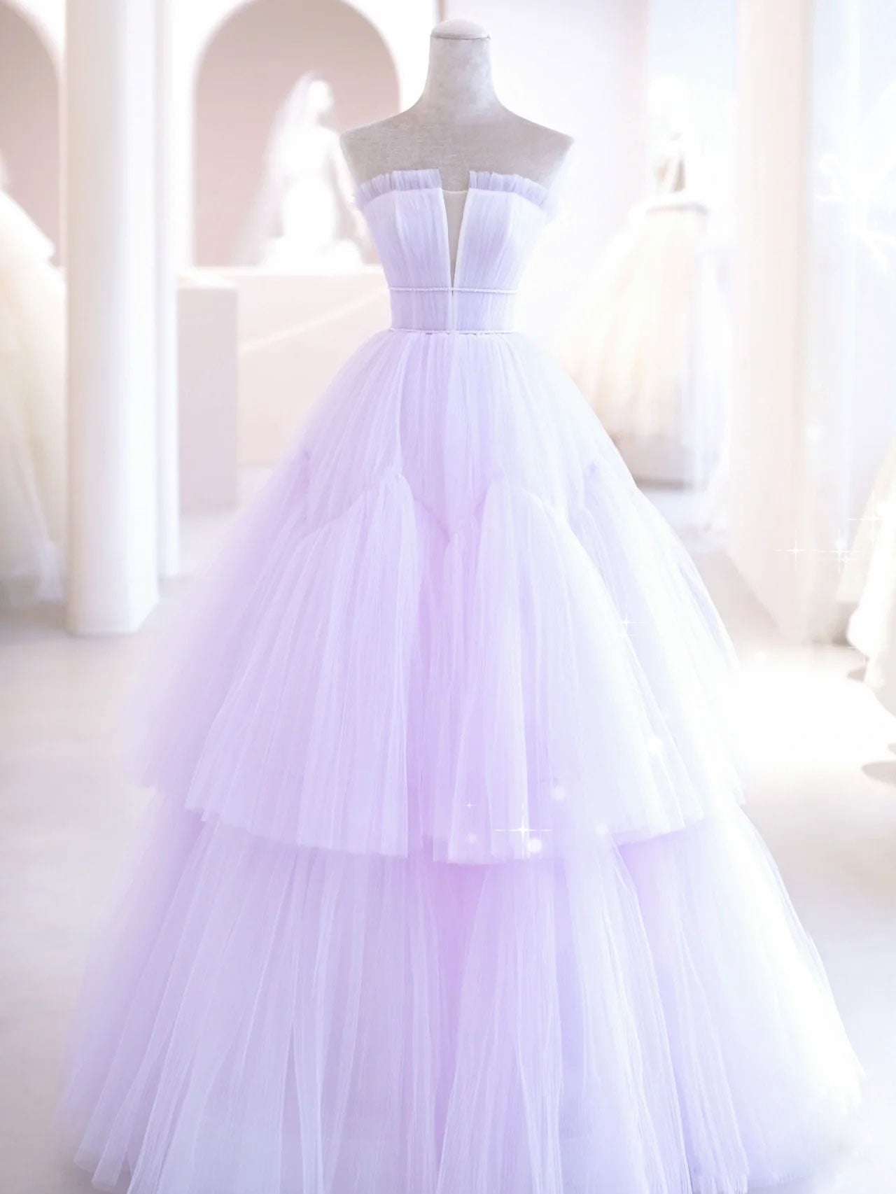 Party Dresse Idea, Purple A line Tulle Long Prom Dresses, Purple Evening Graduation Dresses