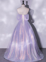 Black Prom Dress, Purple A-Line Tulle Sequin Long Prom Dress, Purple Sequin Long Formal Dress