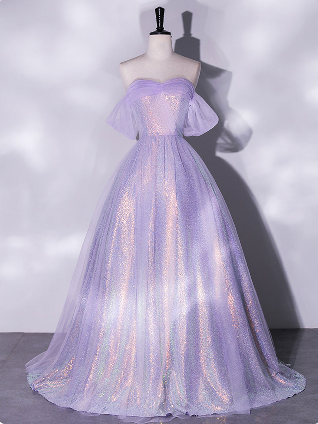 Formal Dress, Purple A-Line Tulle Sequin Long Prom Dress, Purple Sequin Long Formal Dress