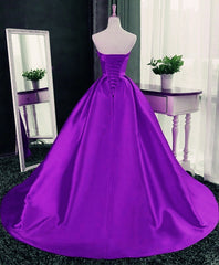 Party Dresses Shorts, Purple Ball Gown Satin Long Lace-up Sweet 16 Dress, Purple Formal Dress