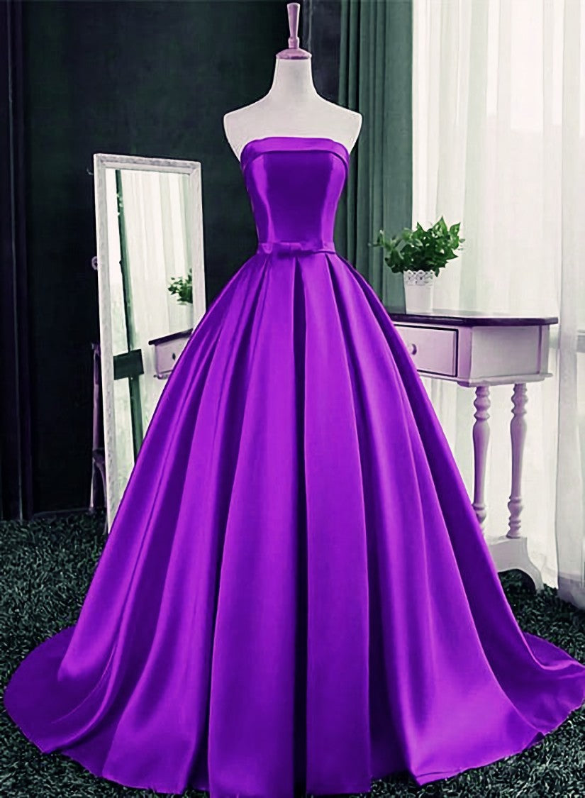Party Dress Styling Ideas, Purple Ball Gown Satin Long Lace-up Sweet 16 Dress, Purple Formal Dress