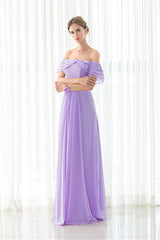 Party Dress Ideas For Winter, Purple Chiffon Off The Shoulder Long Bridesmaid Dresses