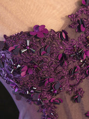 Party Dress Style, Purple Floral Long Lace Prom Dresses, Purple Floral Long Lace Formal Evening Dresses