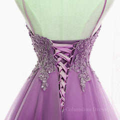 Bridesmaid Dressese Lavender, Purple High Low Lace Prom Dresses, Light Purple High Low Lace Formal Homecoming Dresses