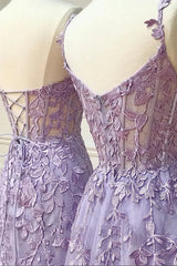 Prom Dress Fitted, Purple Lace Long Prom Dress, Lovely Purple Sweetheart Neckline Evening Dress