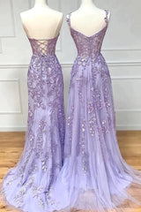 Prom Dresses Fitting, Purple Lace Long Prom Dress, Lovely Purple Sweetheart Neckline Evening Dress