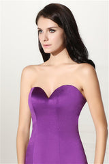 Party Dresses Short Tight, Purple Mermaid Satin Sweetheart Backless Prom Dresses