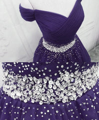 Bridesmaid Dress Summer, Purple Off Shoulder Knee Length Beaded Tulle Homecoming Dress, Sweetheart Short Prom Dress