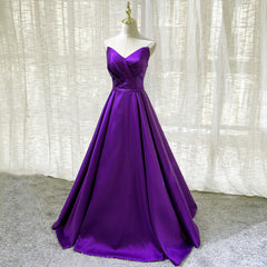 Bridesmaid Dresses Mismatching, Purple Satin A-line Simple Floor Length Evening Dress Formal Dress, Dark Purple Prom Dresses