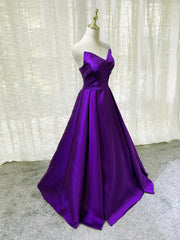 Bridesmaids Dresses Mismatched, Purple Satin A-line Simple Floor Length Evening Dress Formal Dress, Dark Purple Prom Dresses