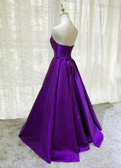 Bridesmaid Dresses Mismatch, Purple Satin A-line Simple Floor Length Evening Dress Formal Dress, Dark Purple Prom Dresses