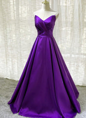 Bridesmaids Dress Mismatched, Purple Satin A-line Simple Floor Length Evening Dress Formal Dress, Dark Purple Prom Dresses
