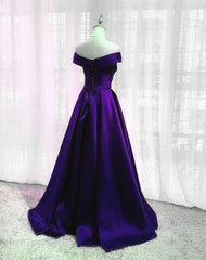 Elegant Dress Classy, Purple Satin Off Shoulder Long Prom Dress, A-line Simple Purple Formal Dress