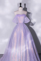 Formal Dress Outfits, Purple Sequins Long A-Line Prom Dress, Off the Shoulder Evening Party Dress