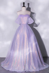 Formal Dresses For Teens, Purple Sequins Long A-Line Prom Dress, Off the Shoulder Evening Party Dress