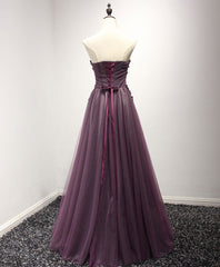 Bridesmaid Dresses Trends, Purple Sweetheart Neck Lace Long Prom Dress, Formal Dress