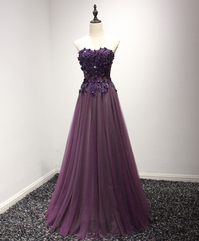 Bridesmaids Dress Trends, Purple Sweetheart Neck Lace Long Prom Dress, Formal Dress