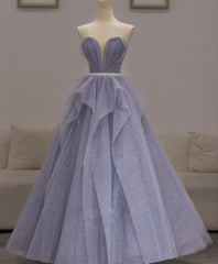 Evening Dress Prom, Purple Sweetheart Neck Tulle Sequin Long Prom Dress, Purple Ball Gown Graduation Dress