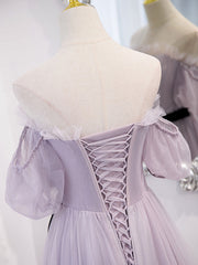 Mini Dress Formal, Purple tulle A line long prom dress, purple bridesmaid dress